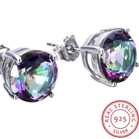 New Sterling Silver Mystic Topaz Stud Earrings - Picture 3 of 3
